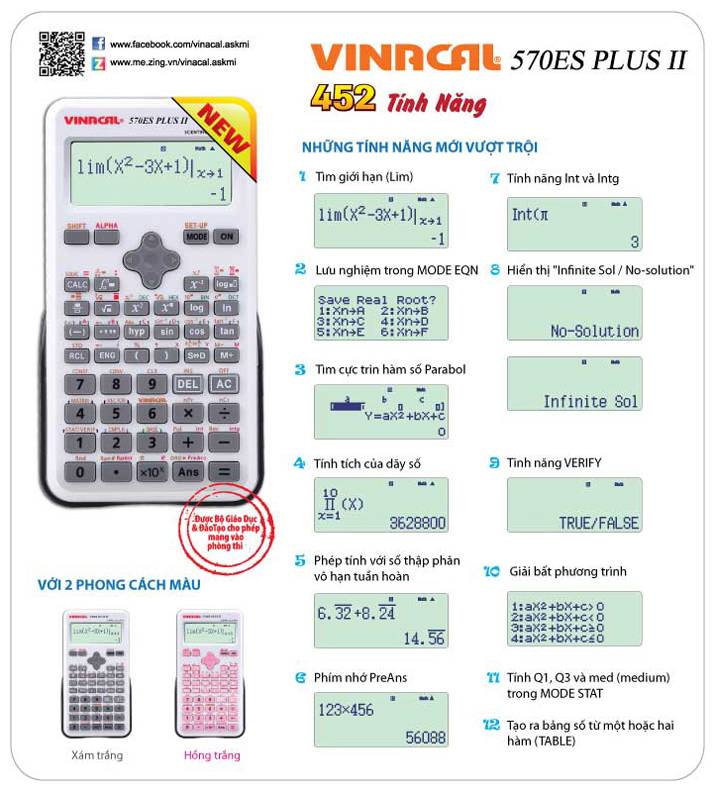 Tính năng máy tính Vinacal 750ES Plus II (Hồng Trắng)