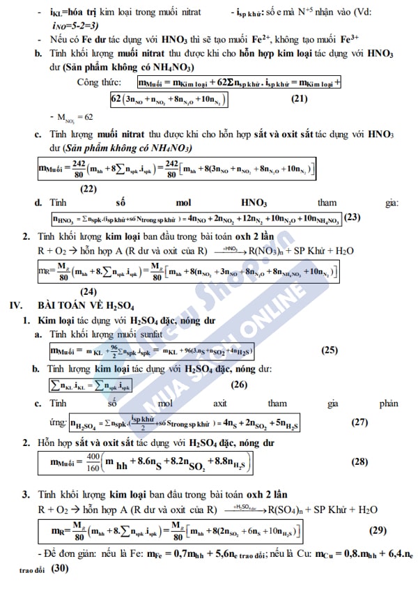 tổng hợp công thức hoá 12