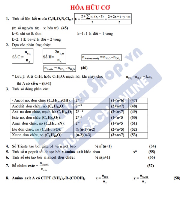 công thức giải nhanh hóa học 12 p6