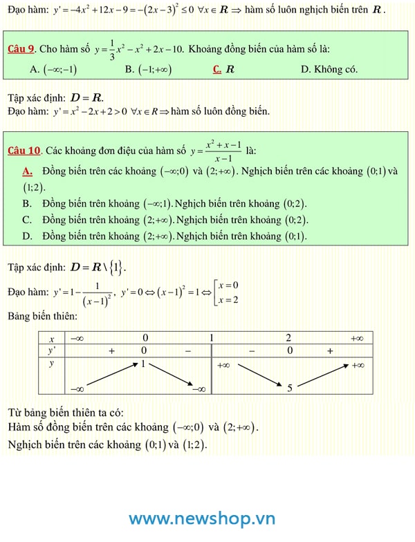công thức tính nhanh trắc nghiệm toán 12 p8