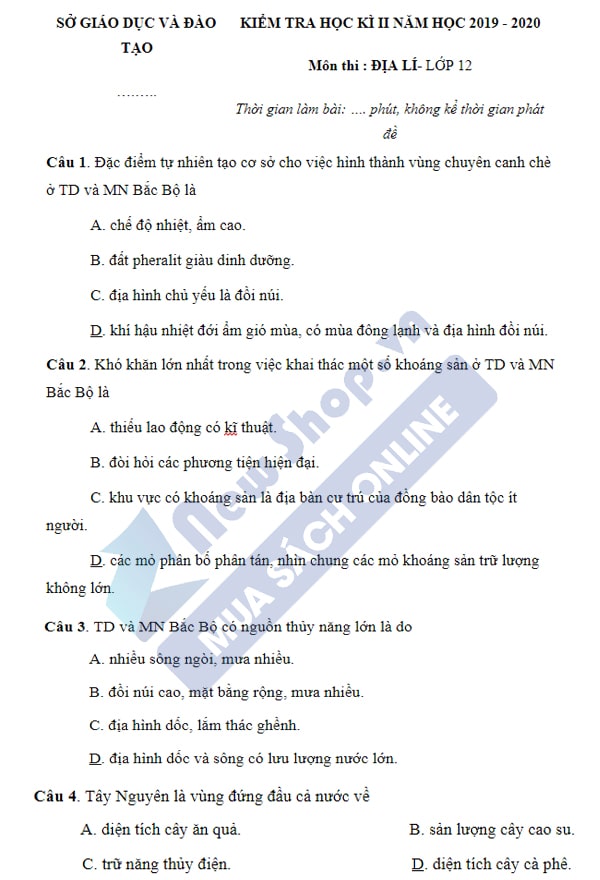 đề kiểm tra địa lý 12 đề số 3