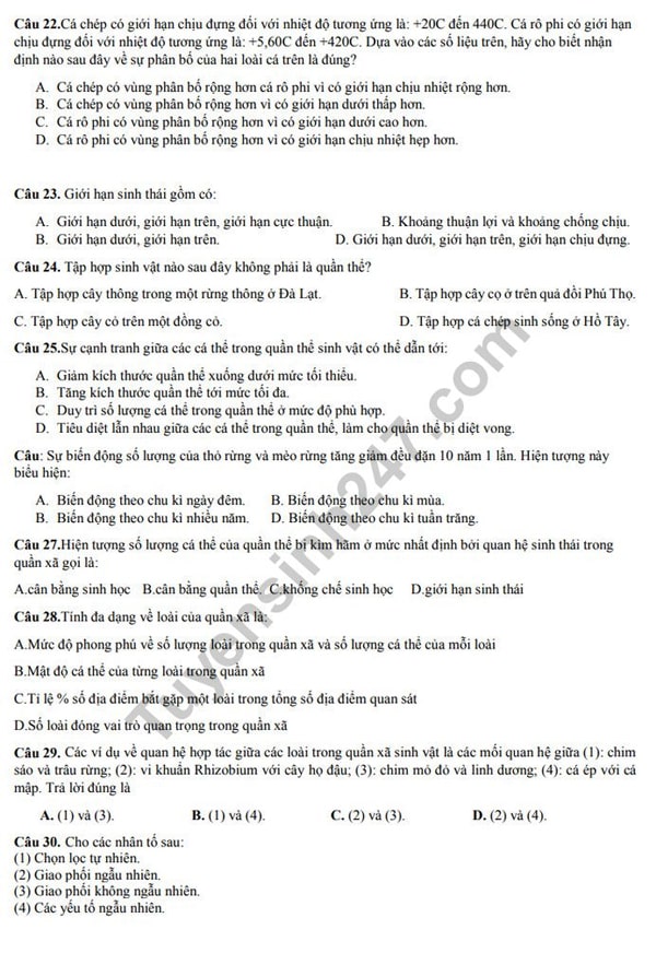đề thi hk2 môn sinh học lớp 12 trường nguyễn khuyến trang 4