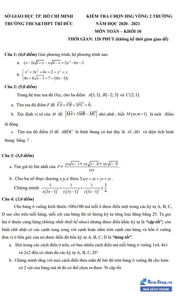 đề thi olympic môn toán lớp 10 trường trí đức TP.HCM