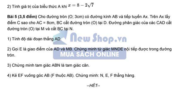 Đề thi tuyển sinh vào 10 môn toán 2020 tỉnh Bình Dương