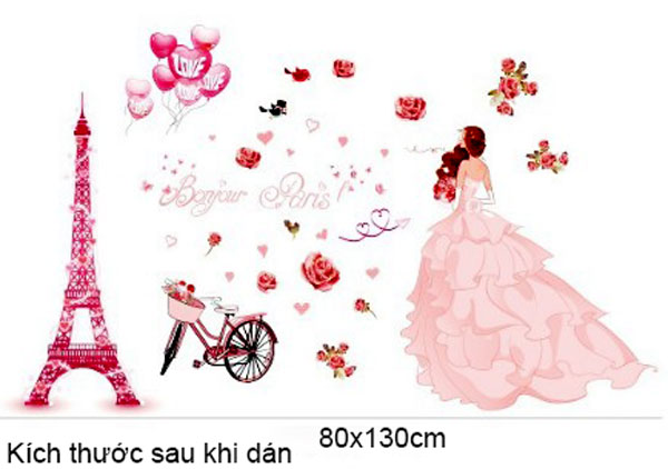 Decal Trang Trí Cô Gái Và Tháp Hồng 2