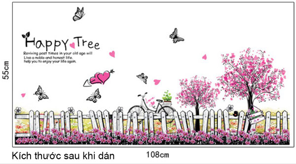 Decal Trang Trí Hàng Rào Hồng Happy Tree