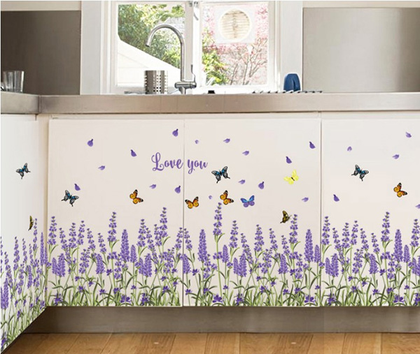 Decal Trang Trí Hoa Lavender Và Bướm