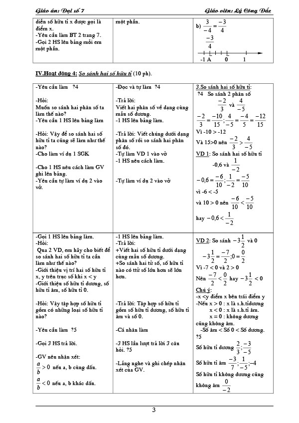 Giáo án Toán đại số lớp 7