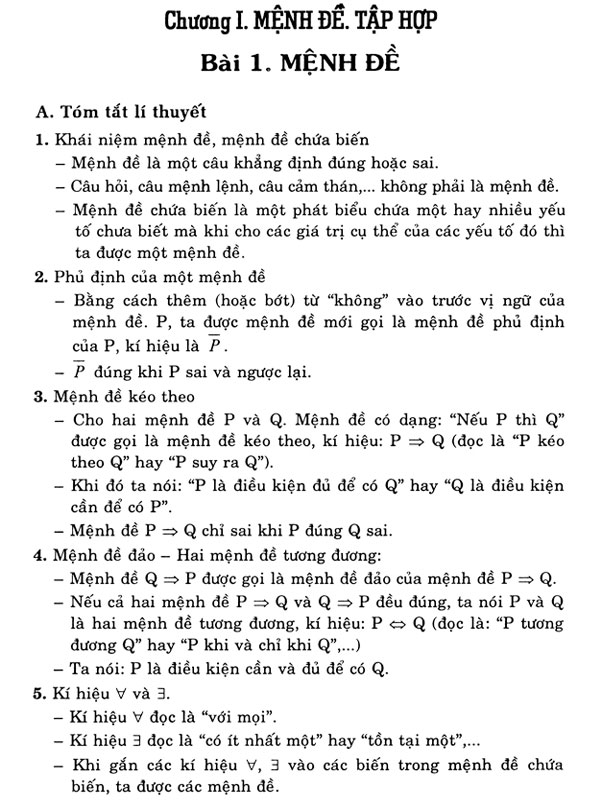 Hệ thống kiến thức Toán Đại lớp 10 - Chương 1: Mệnh đề tập hợp