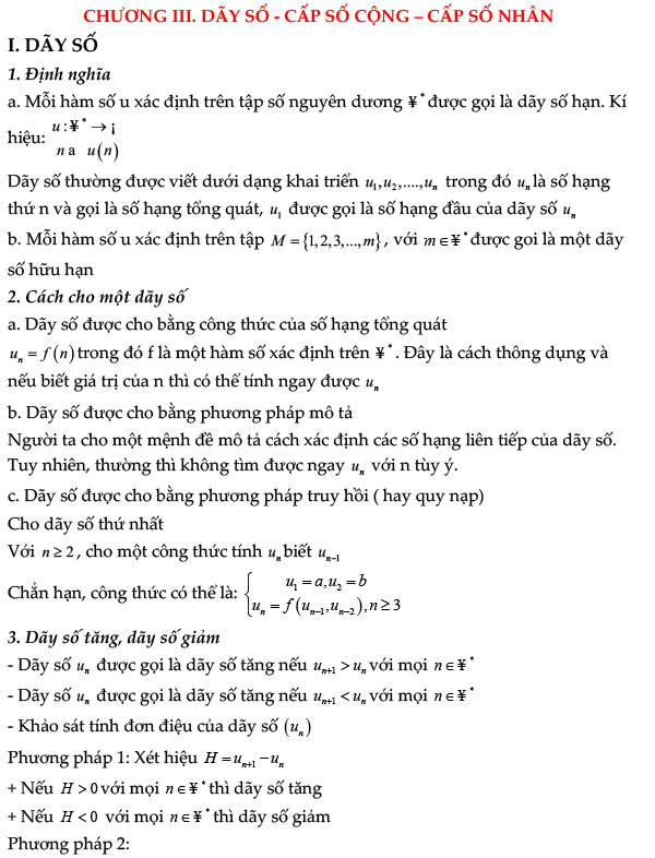 Chương 3: Dãy số - Cấp số cộng - Cấp số nhân