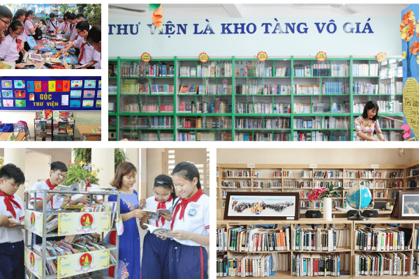 thu hút học sinh đọc sách trong thư viện của trường