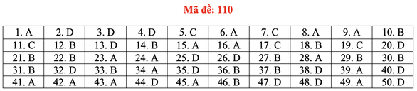 Đáp án toán đề 110