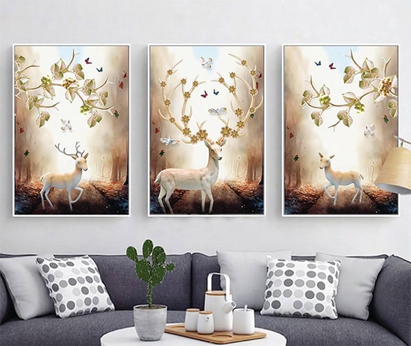 tranh mừng tân gia tam hươu tài lộc