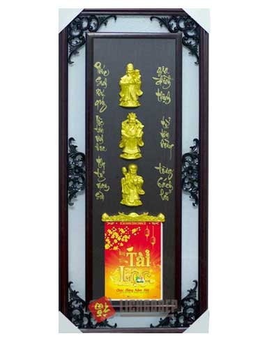 LỊCH GỖ PHÙ ĐIÊU 2019 - PHÚC LỘC THỌ ( 39X89CM ) - 2LB - PLTO - KHUNG ĐÔI