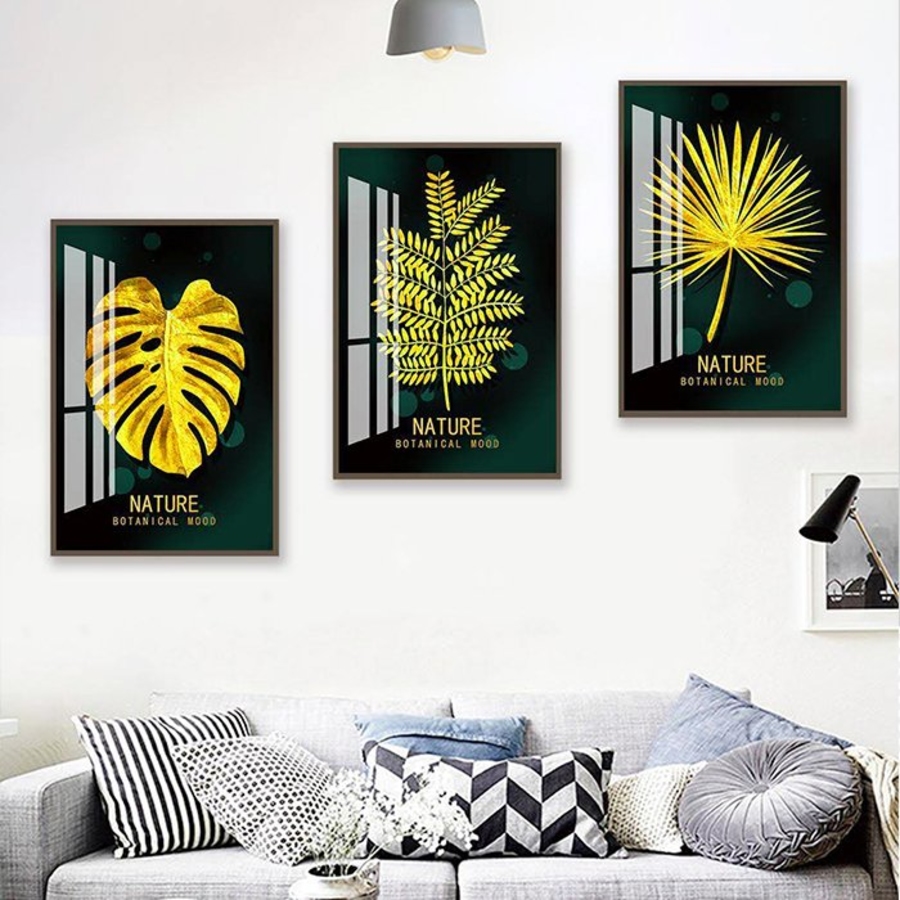 Tranh Treo Tường Lá Hoàng Kim (3 Tấm 37X25X3 Cm)