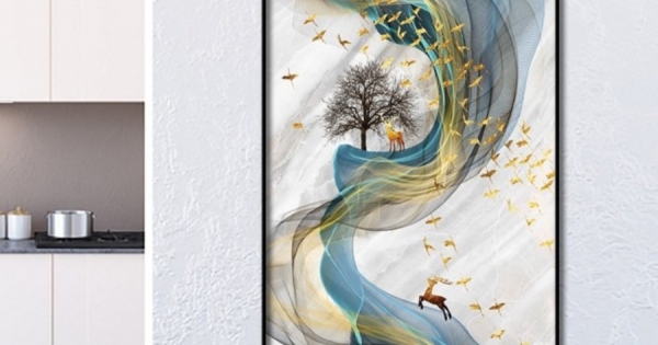 Tranh Treo Tường Hươu Vàng Vượt Ngân Hà (38x75 cm)