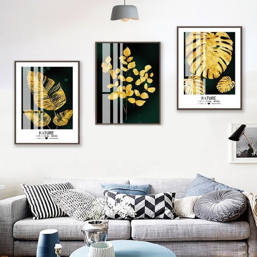 Tranh Treo Tường Lá Dát Vàng Sang Trọng 2 (3 Tấm 37X25X3 Cm)