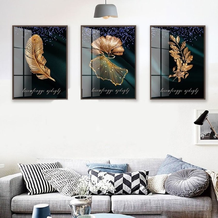 Tranh Treo Tường Lá Dát Hoàng Kim (3 Tấm 37X25X3 Cm)
