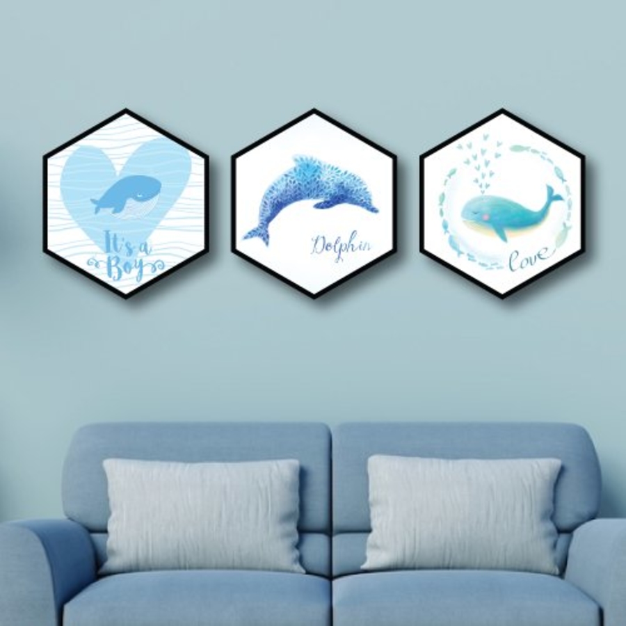 Tranh Treo Tường Cá Heo Xanh (3 Tấm 30X35Cm)