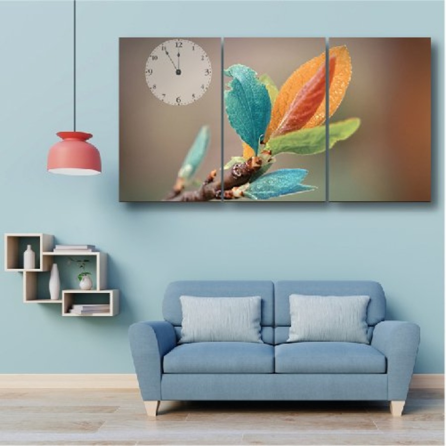 Tranh Đồng Hồ Lá Sắc Màu (3 Tấm 40X25X3Cm)
