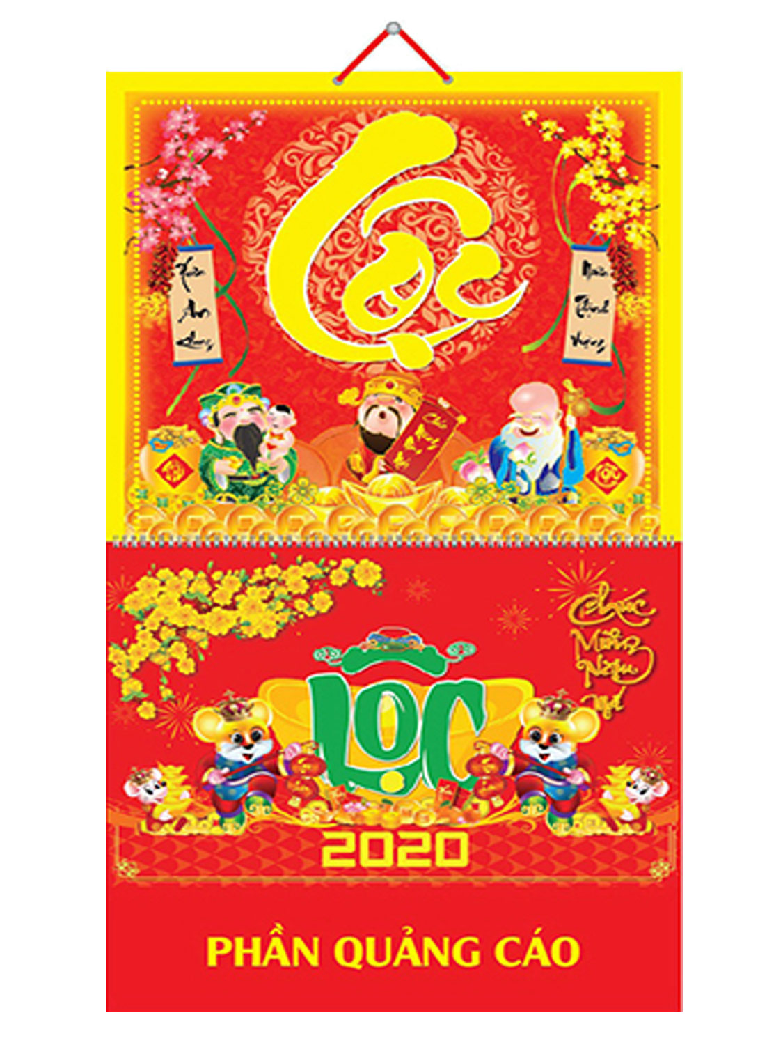 Bìa Treo Lịch Lò Xo Giữa Bế Nổi (37x68cm) Gắn Bộ Số 2020 - NS107