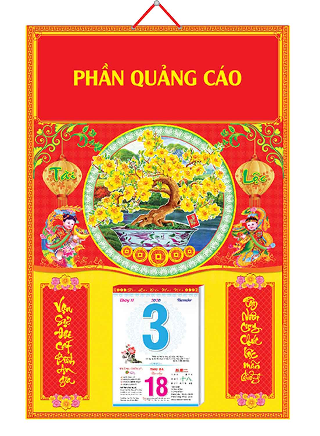 Bìa Treo Lịch Bế Nổi (40x60cm) Gắn Bloc Lịch 2020 - NS190