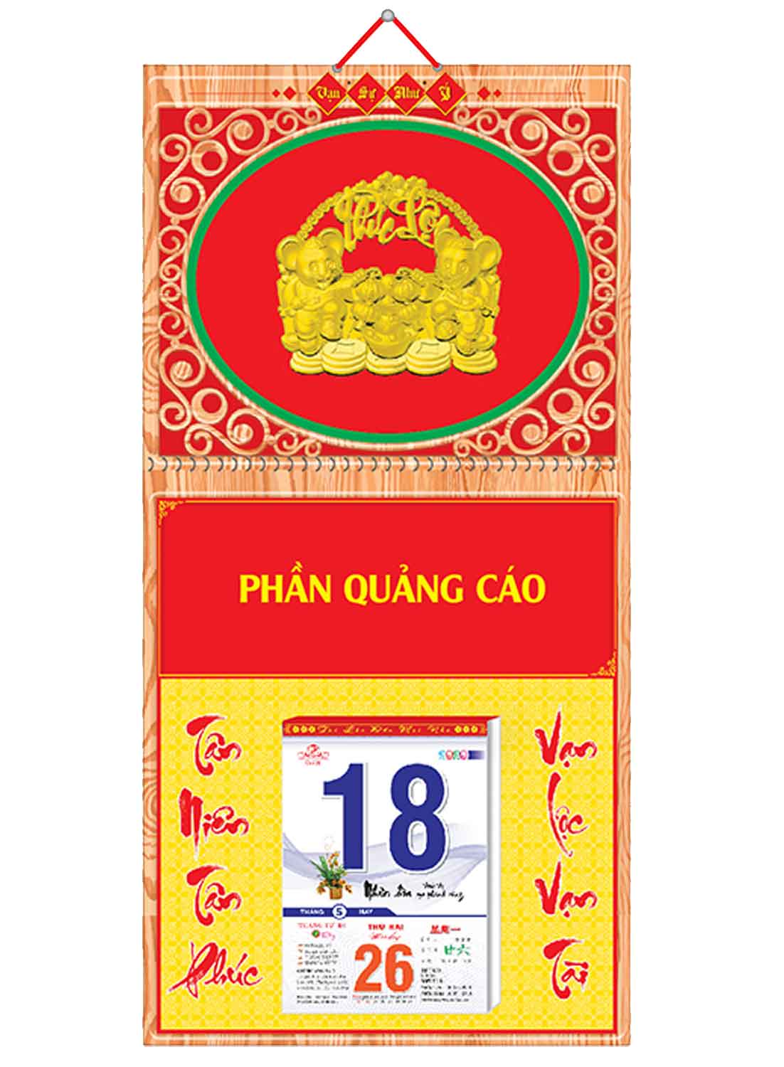 Bìa Treo Lịch Lò Xo Giữa Dán Chữ Nổi (30x60 cm) Gắn Bloc Lịch 2020 - NS181