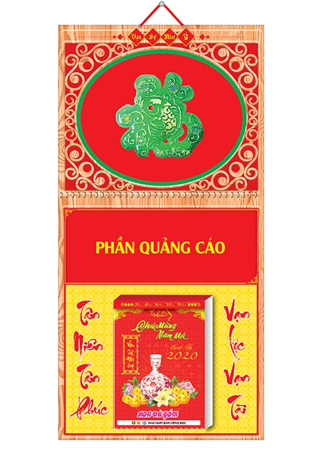 Bìa Treo Lịch Lò Xo Giữa Dán Chữ Nổi (30x60 cm) Gắn Bloc Lịch 2020 - NS180