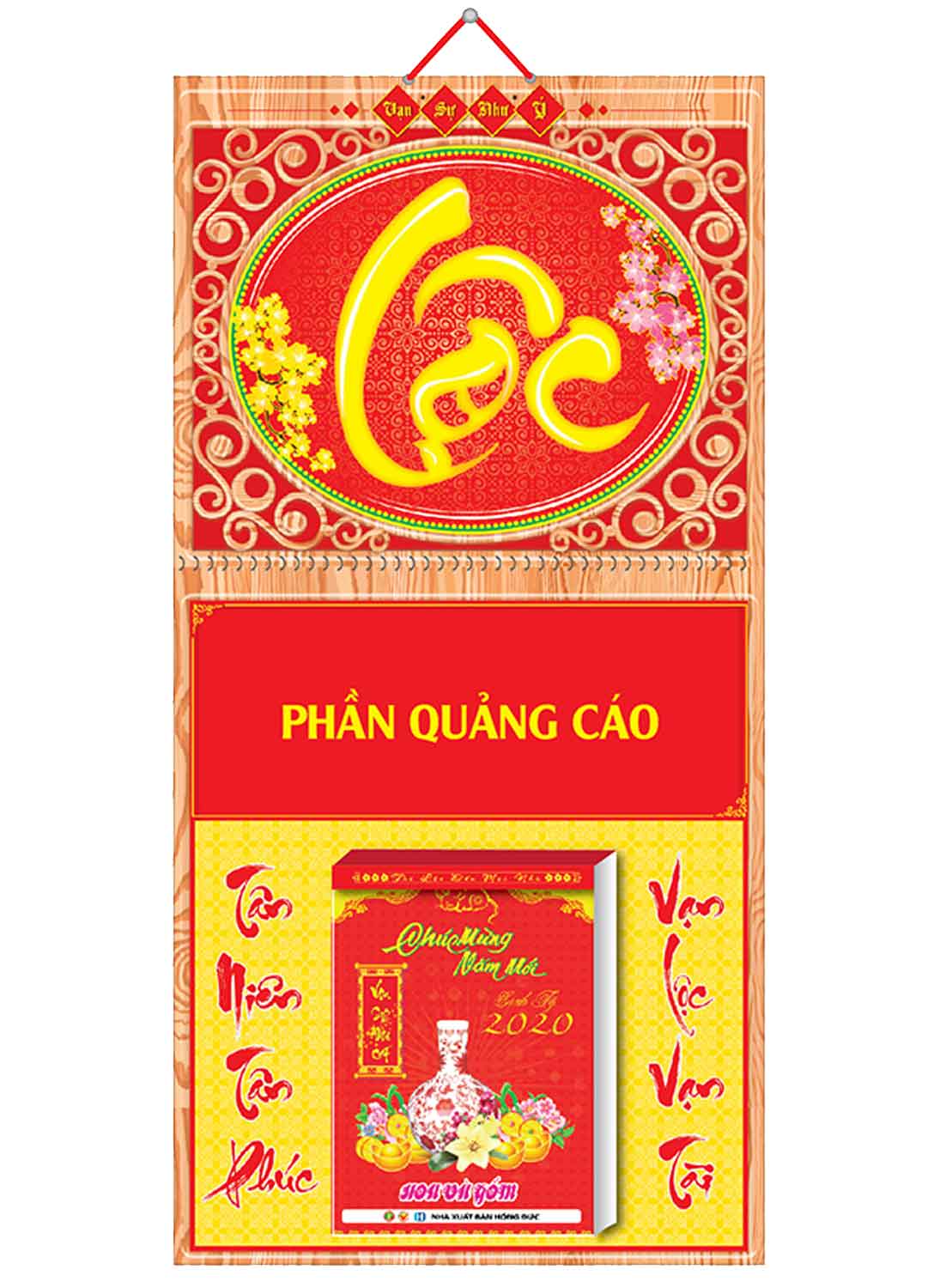 Bìa Treo Lịch Lò Xo Giữa Bế Nổi (30x60cm) Gắn Bloc Lịch 2020 - NS175
