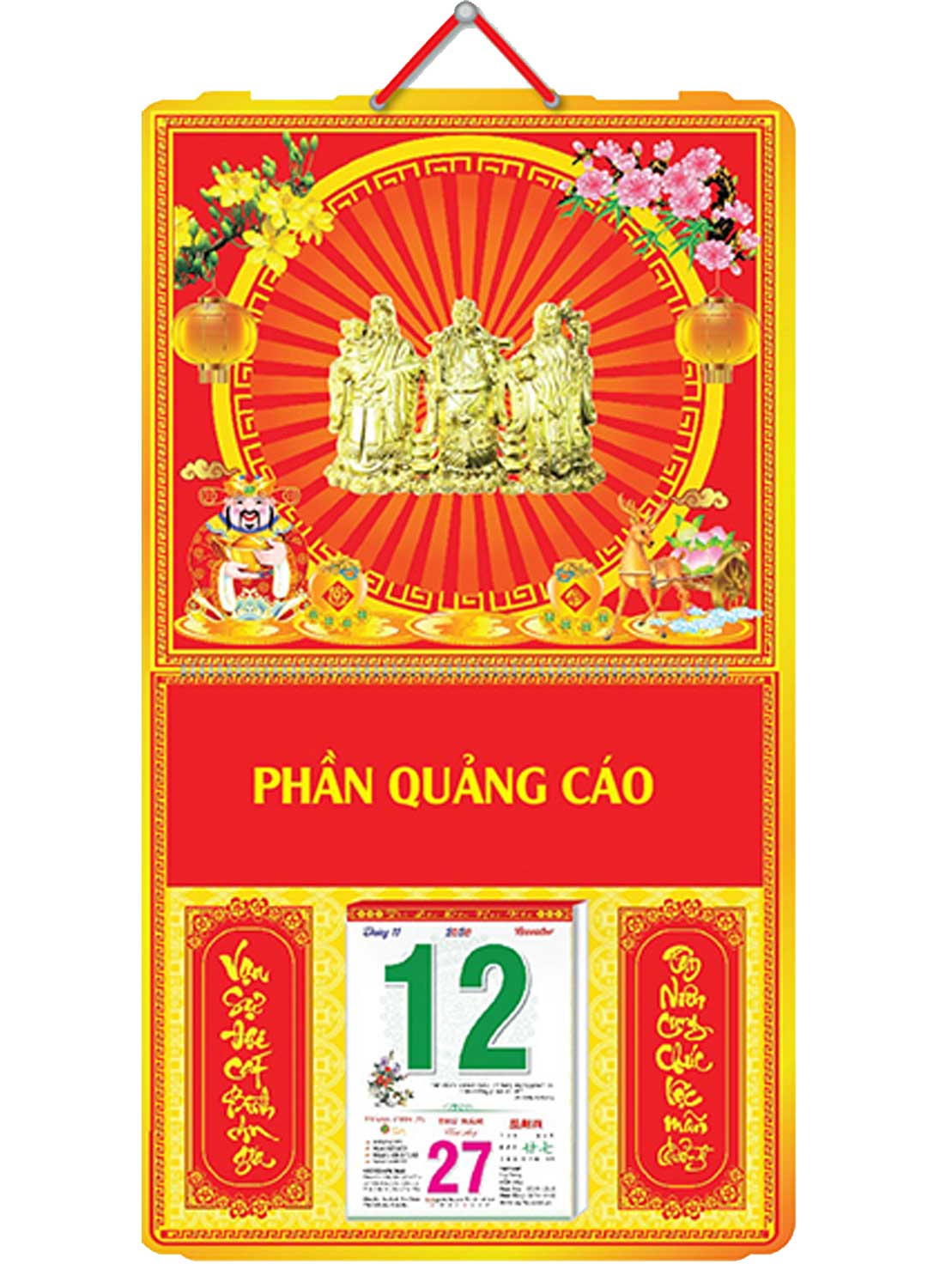 Bìa Treo Lịch Lò Xo Giữa, Cắt Laze, Dán Chữ Nổi (39x69cm) Gắn Bloc Lịch 2020 - NS173