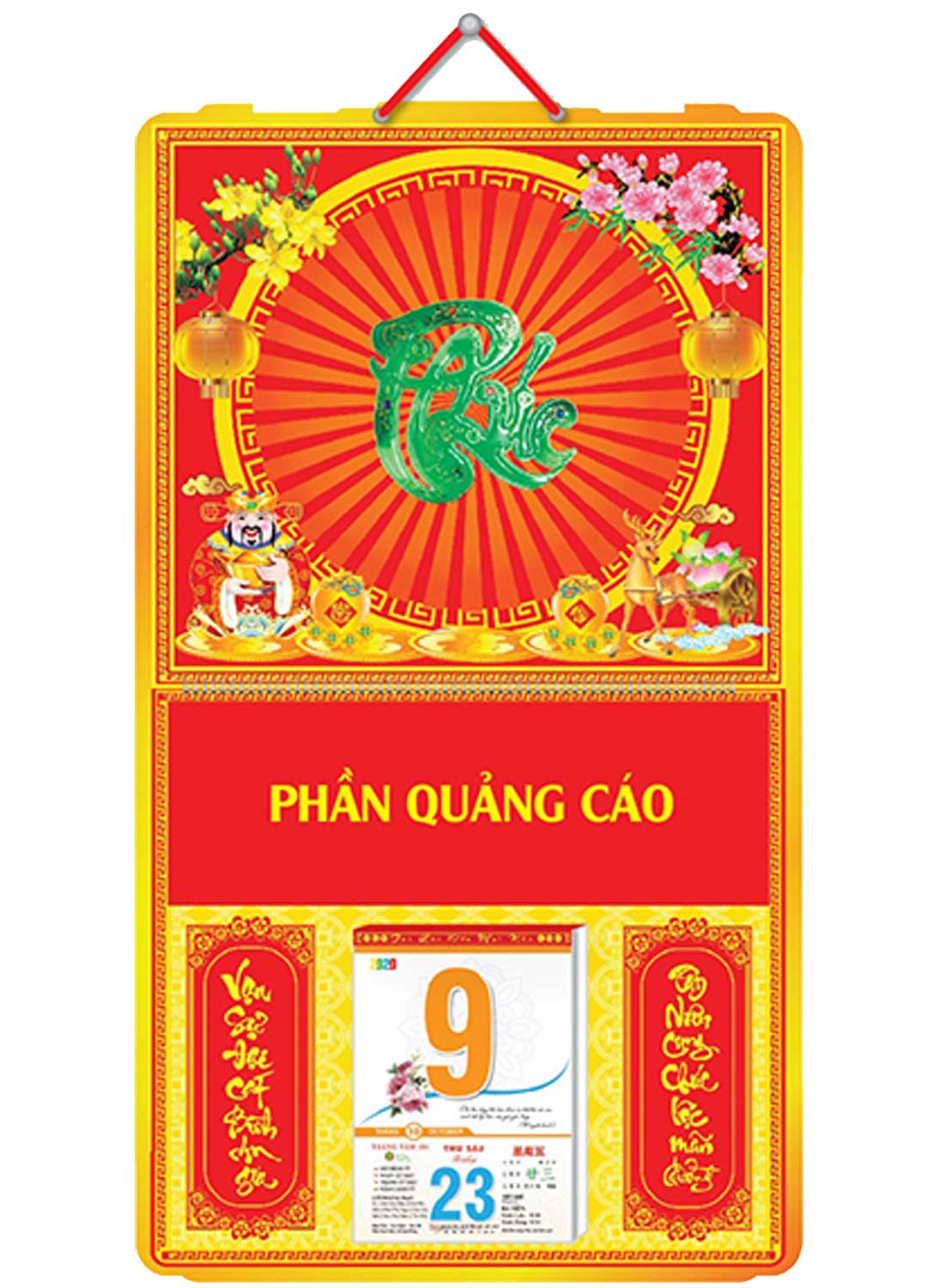 Bìa Treo Lịch Lò Xo Giữa, Cắt Laze, Dán Chữ Nổi (39x69cm) Gắn Bloc Lịch 2020 - NS171