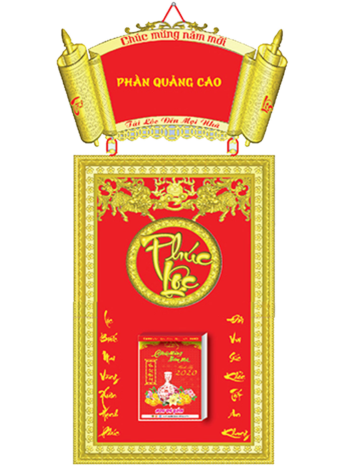 Bộ Lịch Khung Mạ Vàng Cao Cấp Dán Chữ Nổi 2020 (41x95 Cm) - NS015