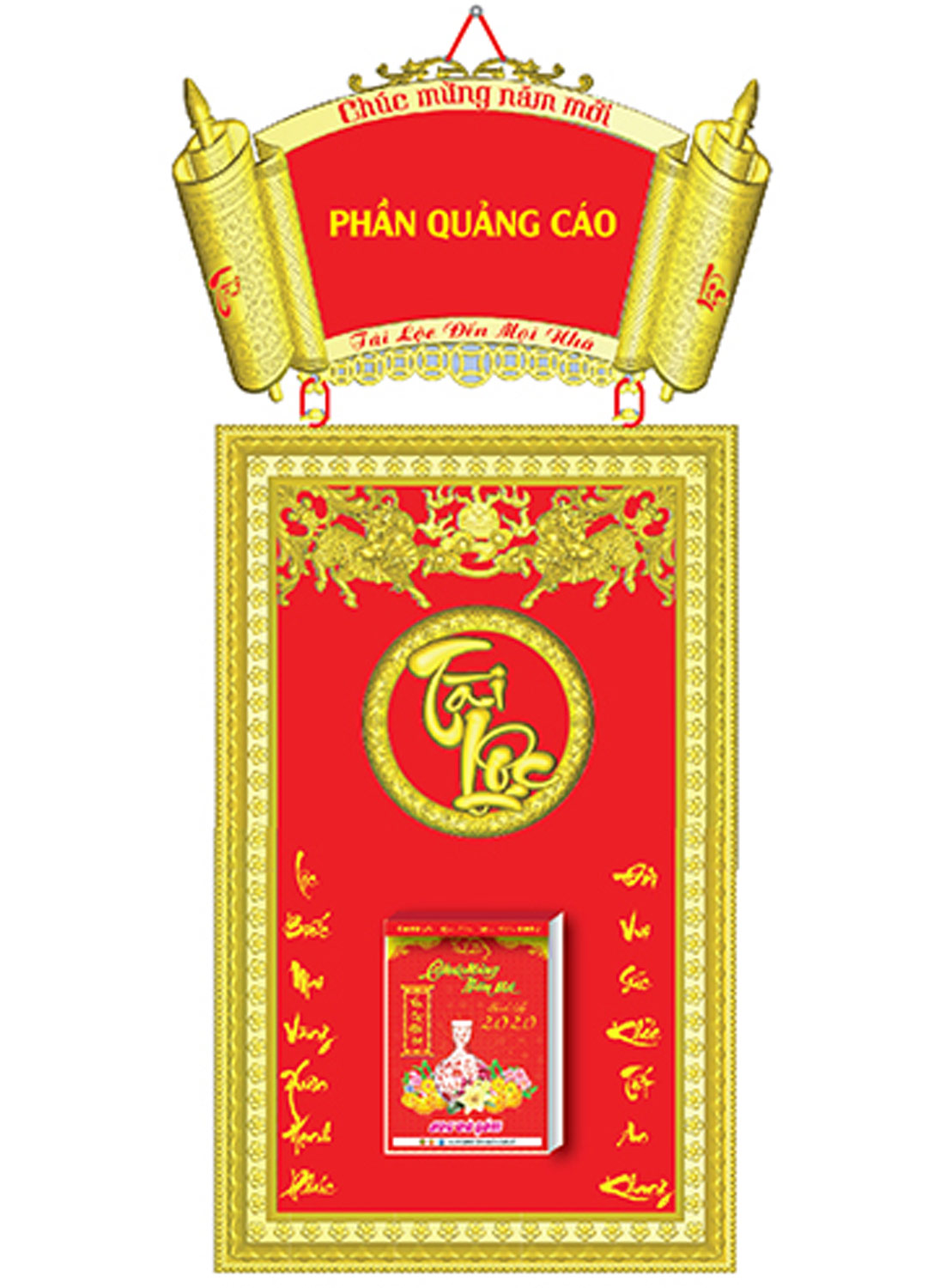 Bộ Lịch Khung Mạ Vàng Cao Cấp Dán Chữ Nổi 2020 (41x95 Cm) - NS006
