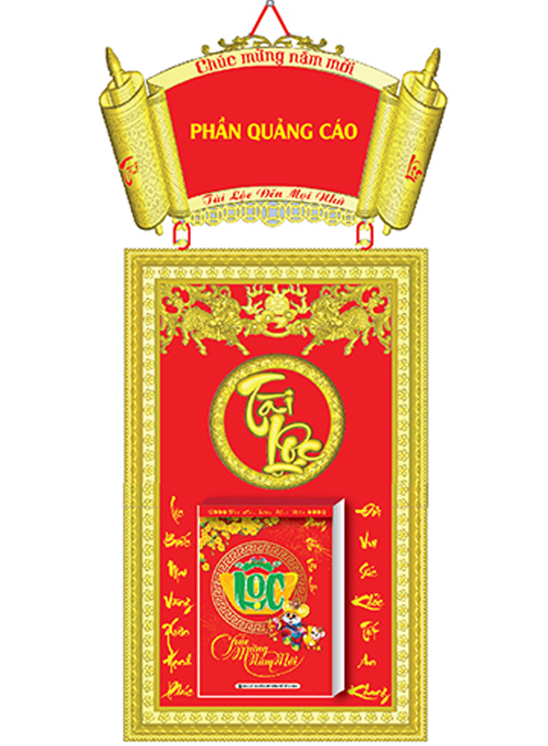Bộ Lịch Khung Mạ Vàng Cao Cấp Dán Chữ Nổi 2020 (41x95 Cm) - NS004