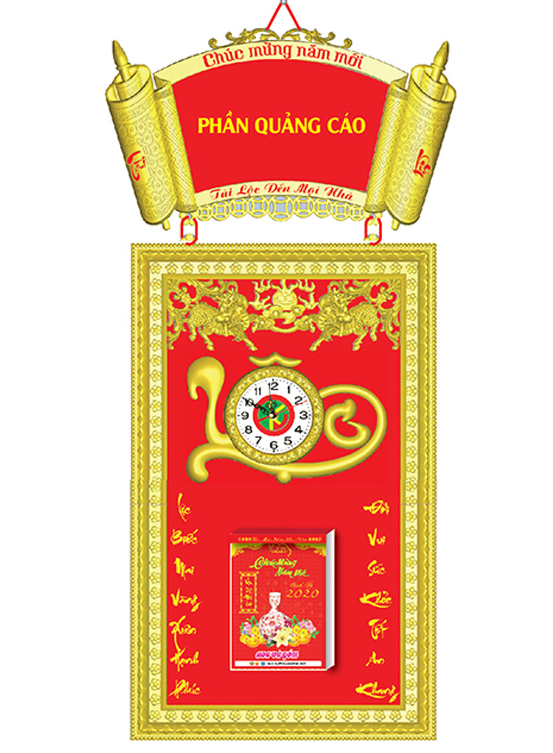 Bộ Lịch Khung Mạ Vàng Cao Cấp Dán Chữ Nổi 2020 (41x95 Cm) - NS003