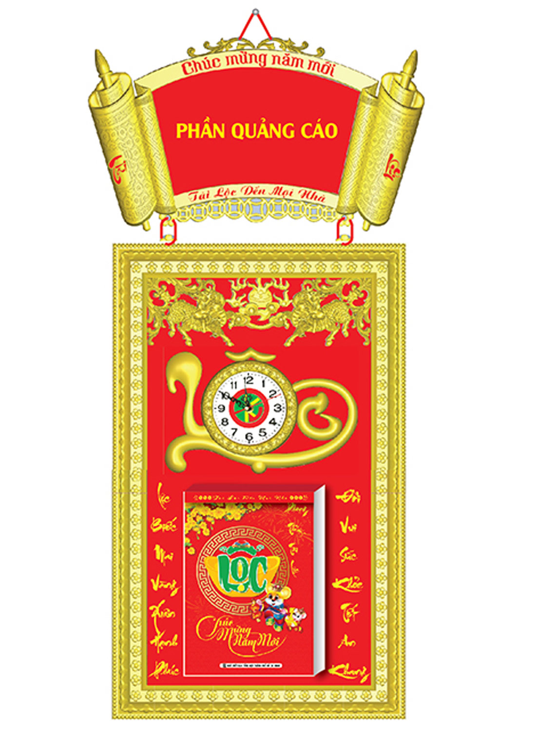 Bộ Lịch Khung Mạ Vàng Cao Cấp Dán Chữ Nổi 2020 (41x95 Cm) - NS001