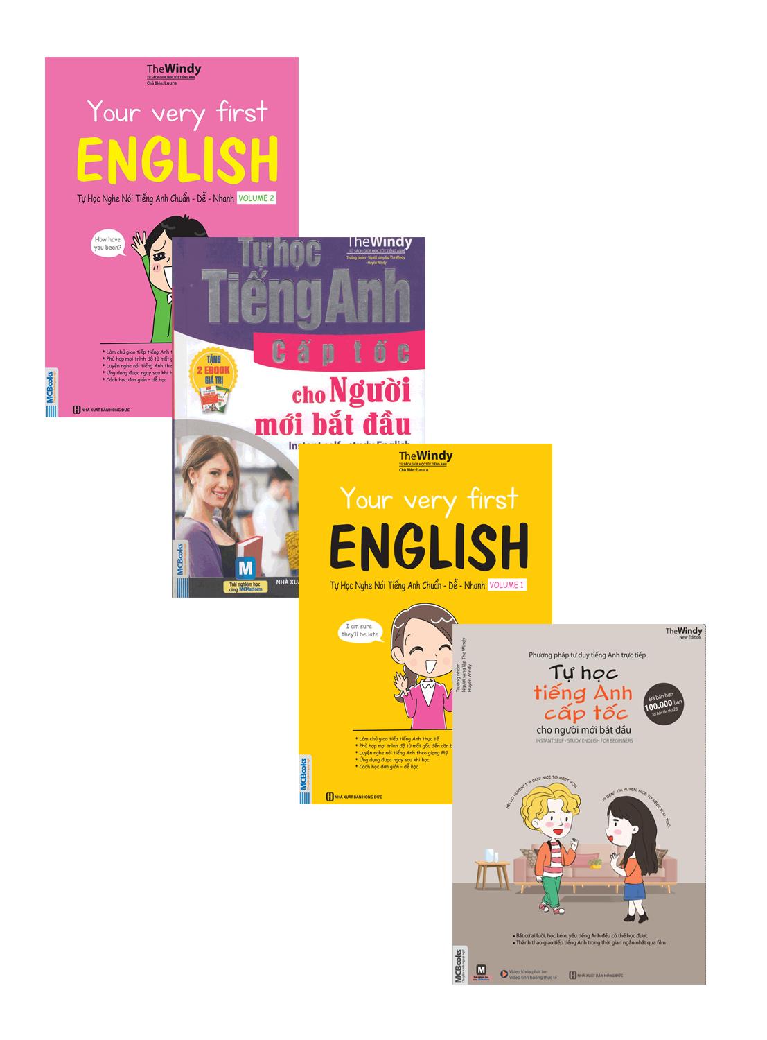 Combo Tự Học Tiếng Anh cấp Tốc Cho Người Mới Bắt Đầu+Nghe Nói Tiếng Anh Chuẩn+ Dễ Nhanh (4 Cuốn)