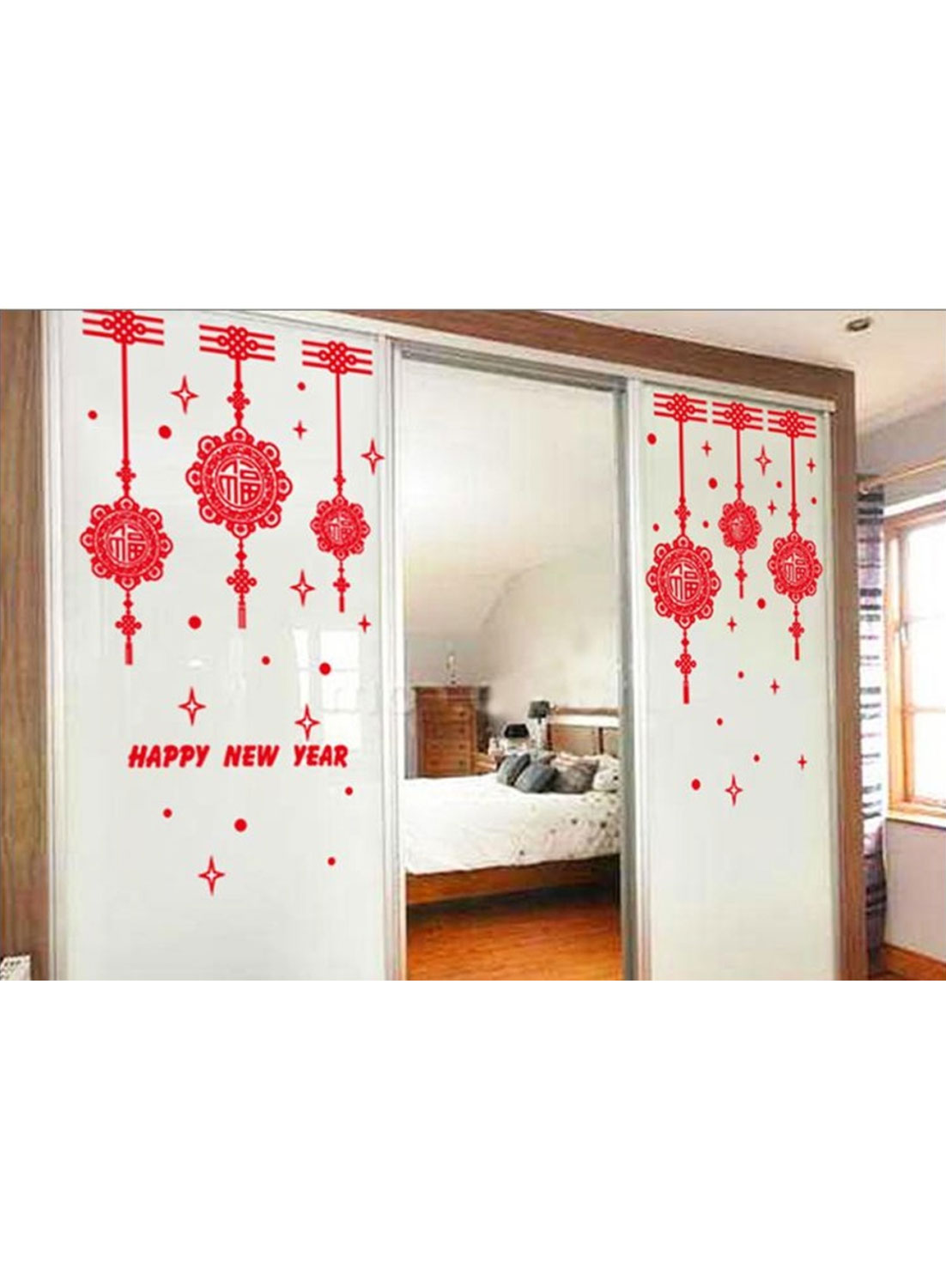 Decal Tết Happy New Year Và Lộc Treo May Mắn 2