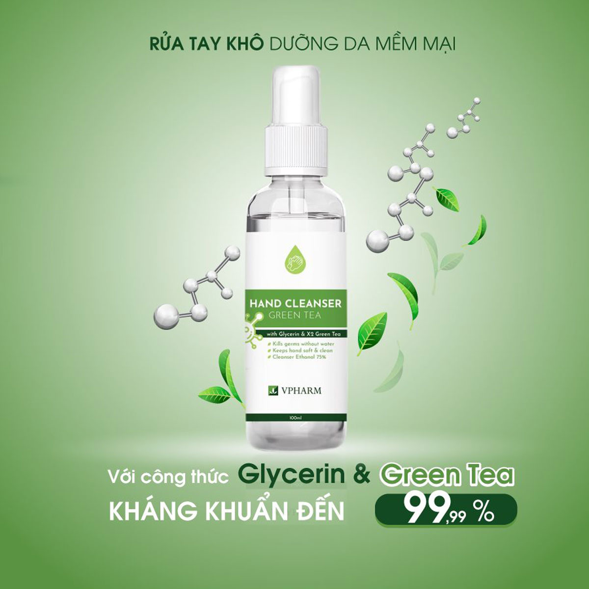 Gel Rửa Tay Khô Hand Cleanser Greentea 