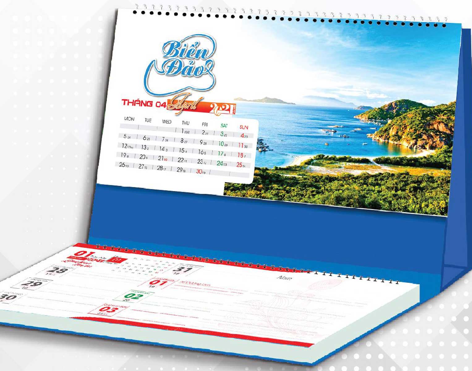 Lịch Để Bàn Chữ A 2021 (25x12 Cm) Có Note - Biển Đảo - NS30