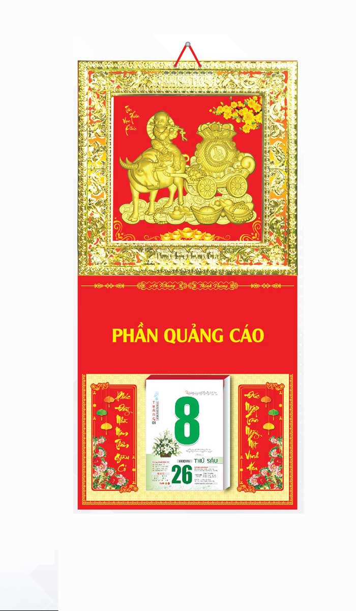 Bìa Khung Lịch 2021 Metalize (35x72 Cm) Dán Chữ Nổi Gắn Bloc Lịch - Chăn Trâu Thổi Sáo - NS51