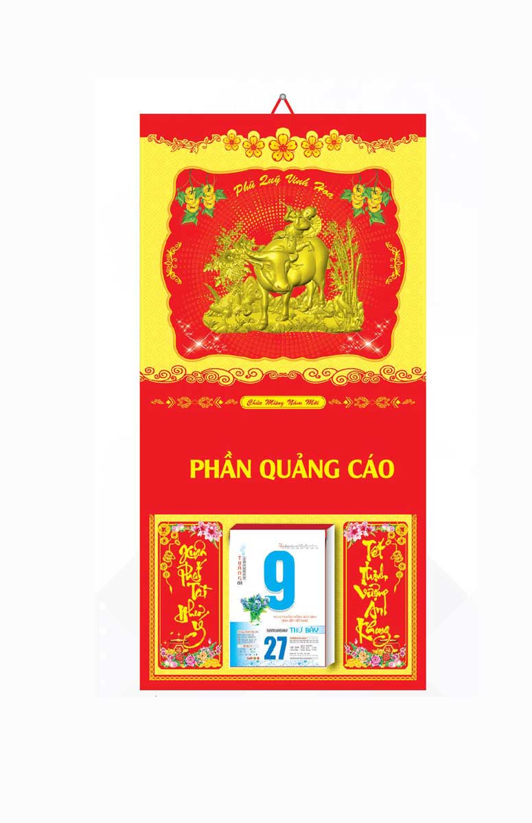 Bìa In Lịch 2021 Metalize (35x72 Cm) Dán Chữ Nổi Gắn Bloc Lịch - Trâu Vàng - NS83