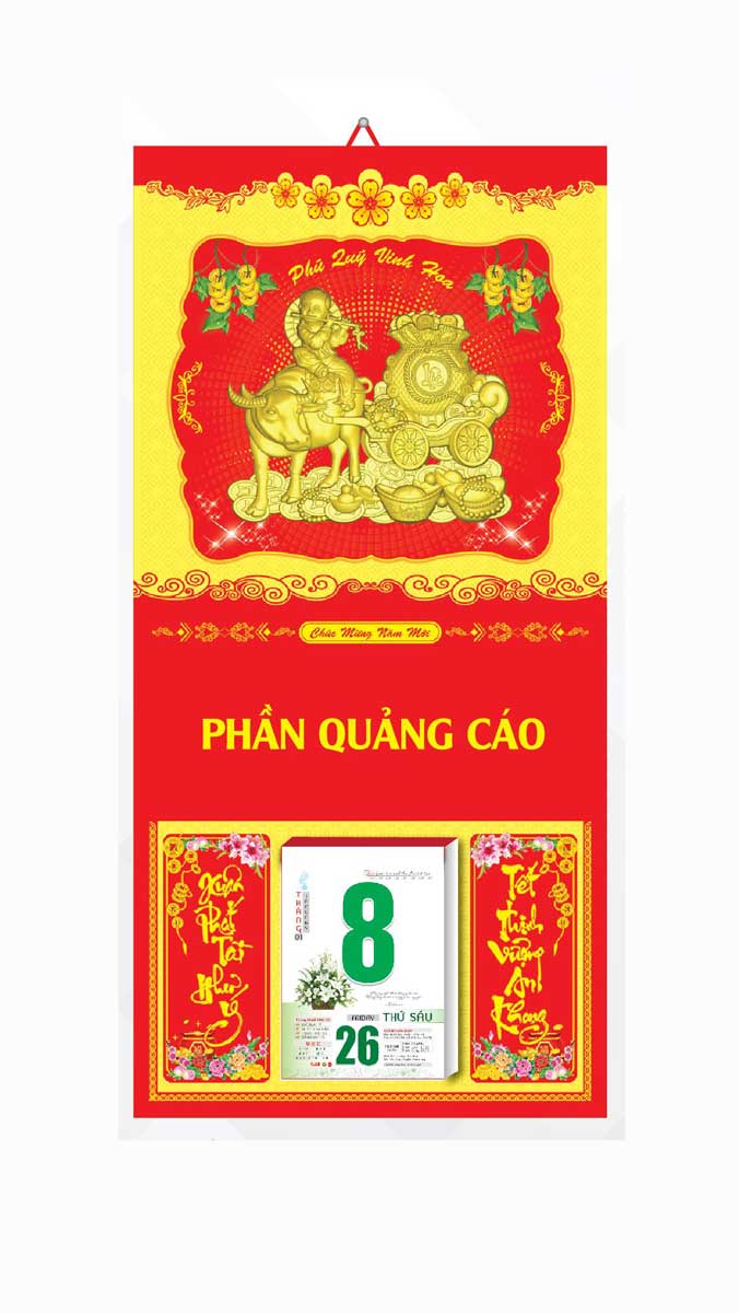 Bìa In Lịch 2021 Metalize (35x72 Cm) Dán Chữ Nổi Gắn Bloc Lịch - Chăn Trâu Thổi Sáo - NS97