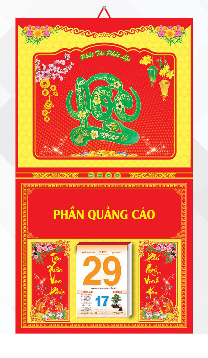 Bìa In Lịch (Không Khung) Metalize - Bế Nổi (40 x 72 Cm) Gắn Bloc Lịch 2021 - KV157
