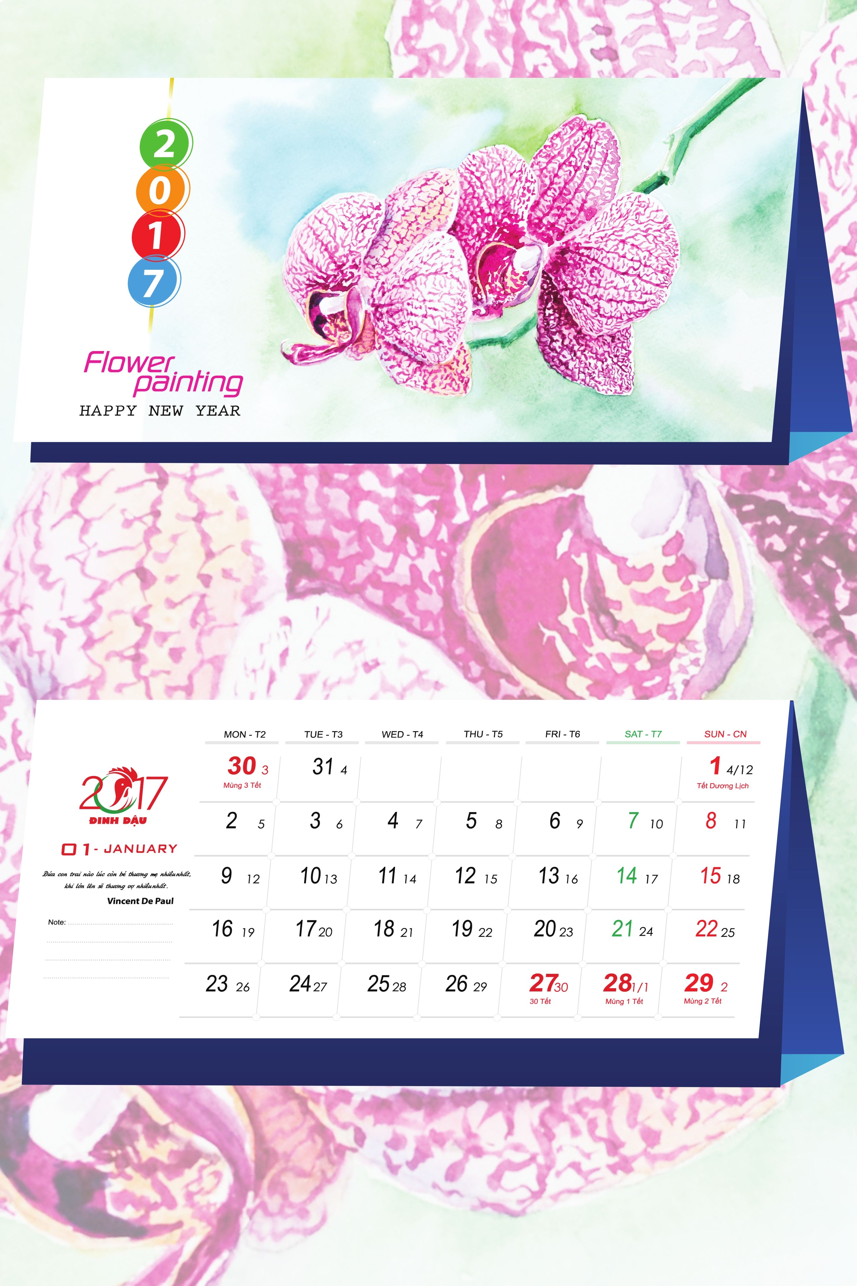 Lịch Tết Để Bàn Chữ A 2017 - Tranh Hoa
