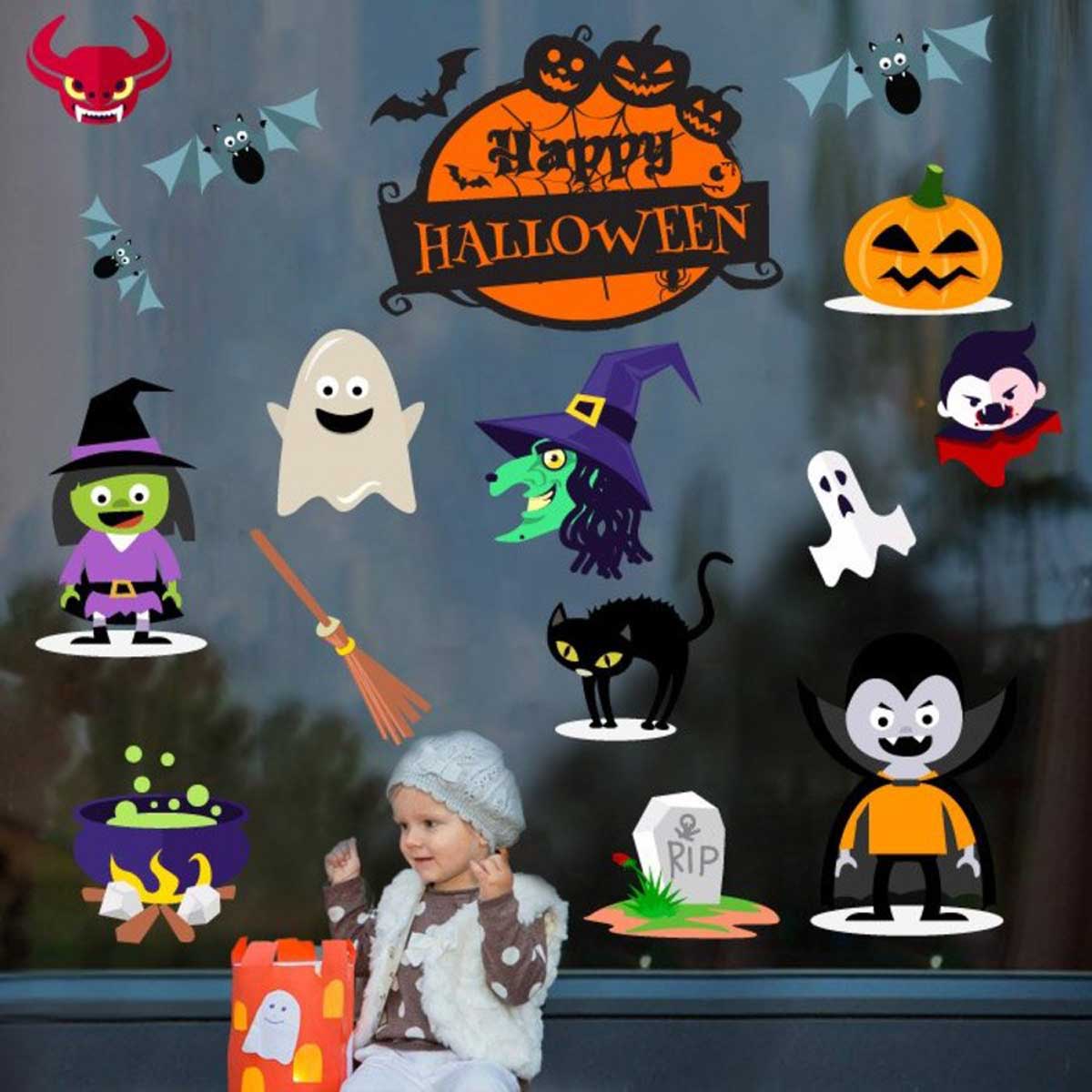 Decal Trang Trí Halloween Rùng Rợn Combo 1