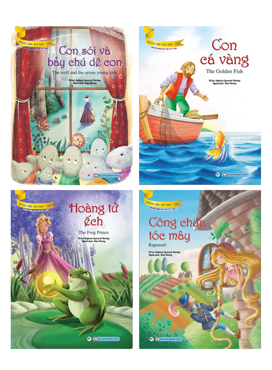 Bộ Truyện Song Ngữ Anh - Việt Dành Cho Trẻ Từ 3 Tuổi: Công Chúa Tóc Mây + Hoàng Tử Ếch + Con Cá Vàng + Con Sói Và Bảy Chú Dê Con (Bộ 4 Cuốn)