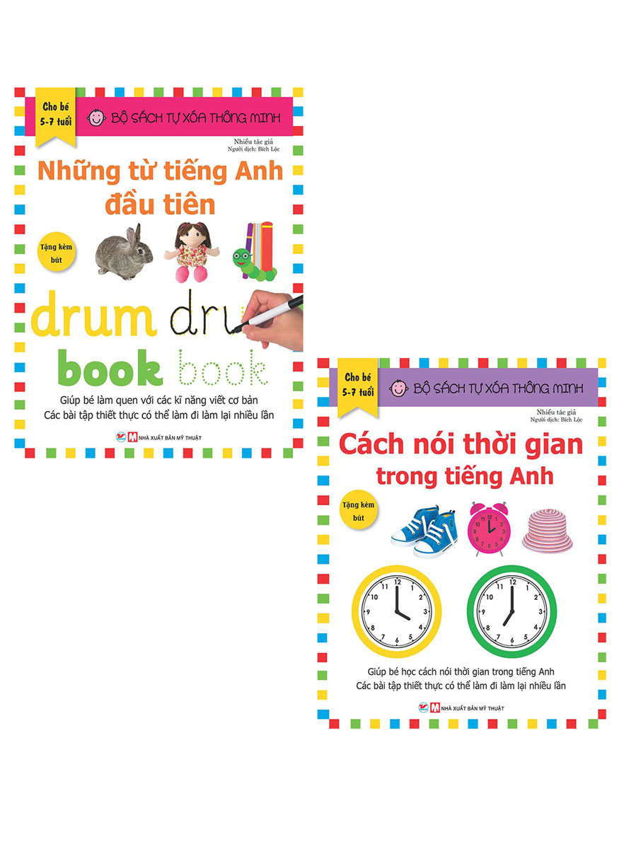 Combo Tự Xóa Thông Minh - Những Từ Tiếng Anh Đầu Tiên + Cách Nói Thời Gian Trong Tiếng Anh (5 - 7 Tuổi) (Bộ 2 Cuốn)