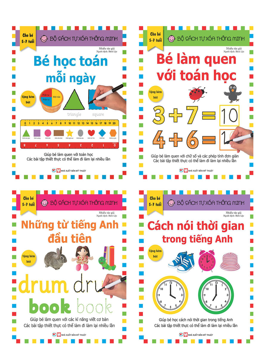 Combo Tự Xóa Thông Minh - Bé Học Toán + Tiếng Anh (5 - 7 Tuổi) (Bộ 4 Cuốn) 