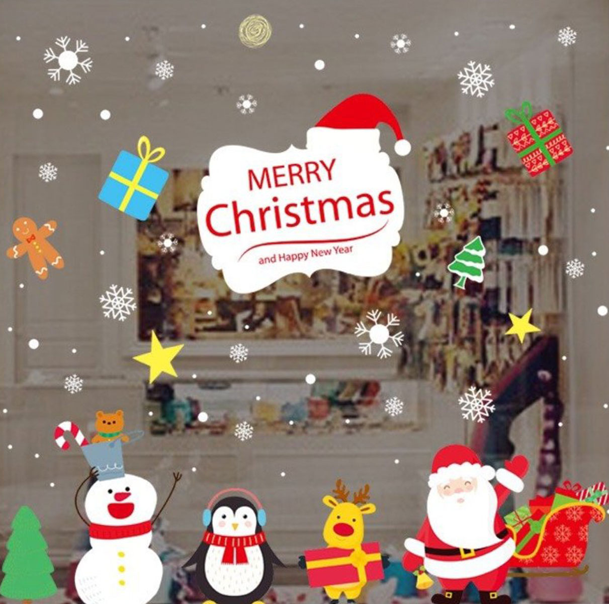 Decal Trang Trí Noel Bảng Merry Christmas Và Những Người Bạn